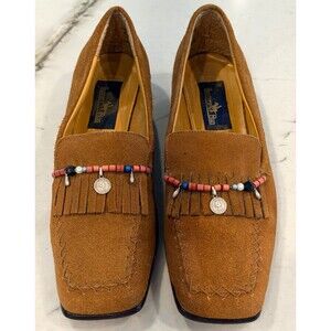 Hunters Run Suede Loafers Fringe Trim With Decorative Beading Coin Accents 10WW